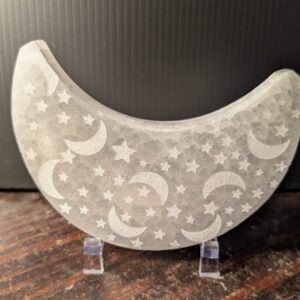 engraved selenite crescent moon
